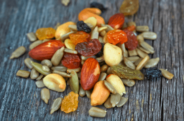 A pile of nuts. Nuts are extremely portable and great at providing a boost of energy while you run.