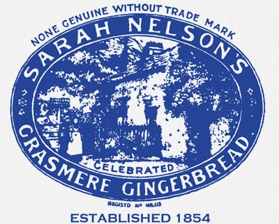 Grasmere Gingerbread's distinctive blue-and-white stamp of authenticity.